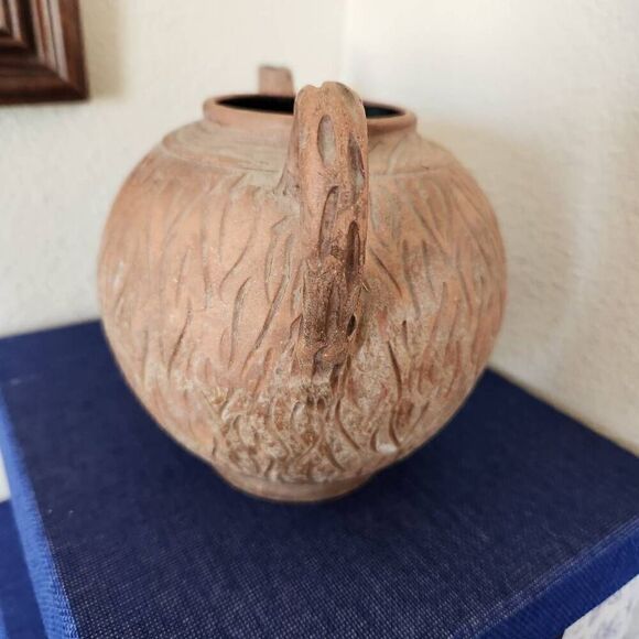 Carved clay teapot pottery tan earthenware stoneware home decor neutral Earth to - Picture 4 of 6